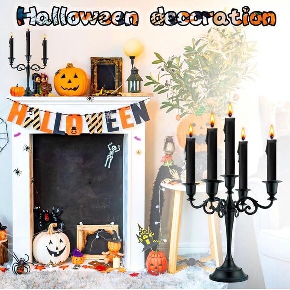 Metal Candle Holder,5 Arms Pure Black for Pillar Candles Halloween Decor New - Picture 4 of 7